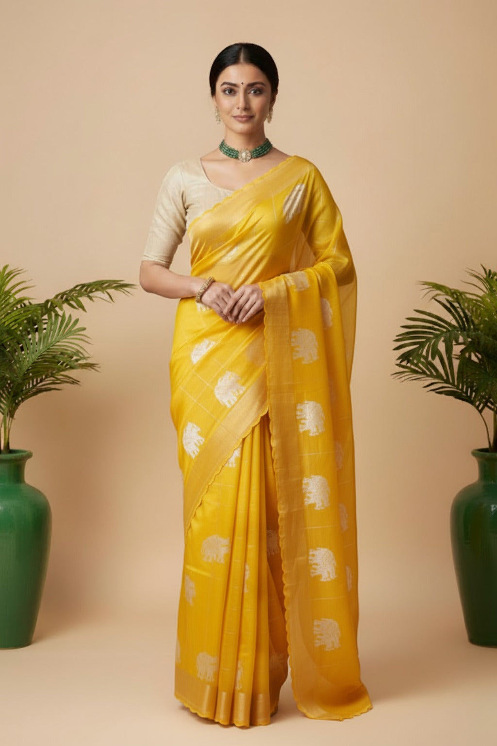 Yellow organza saree