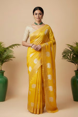 Yellow organza saree