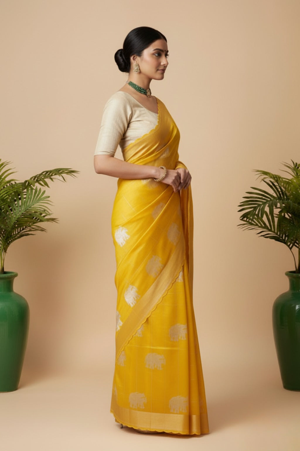 Yellow organza saree