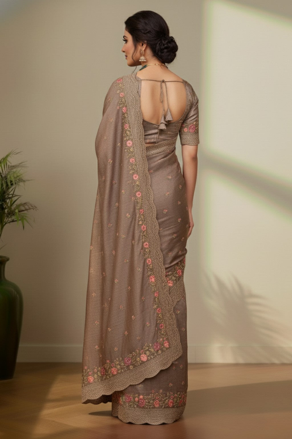 Dusky brown Tusser saree