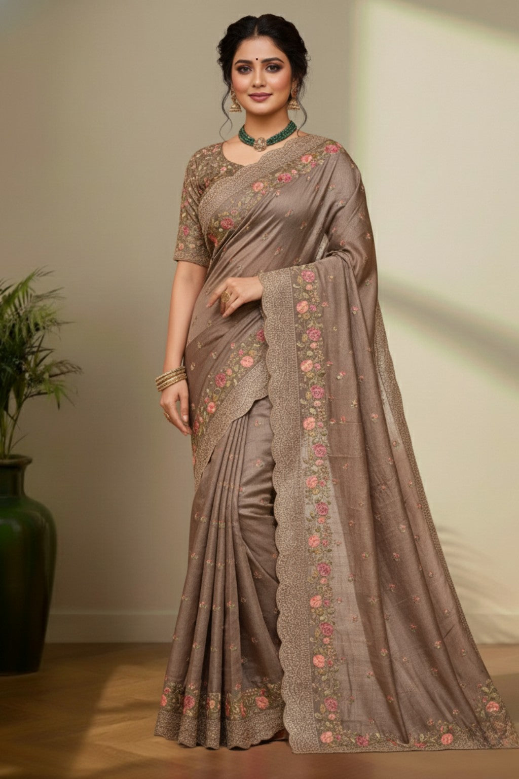Dusky brown Tusser saree