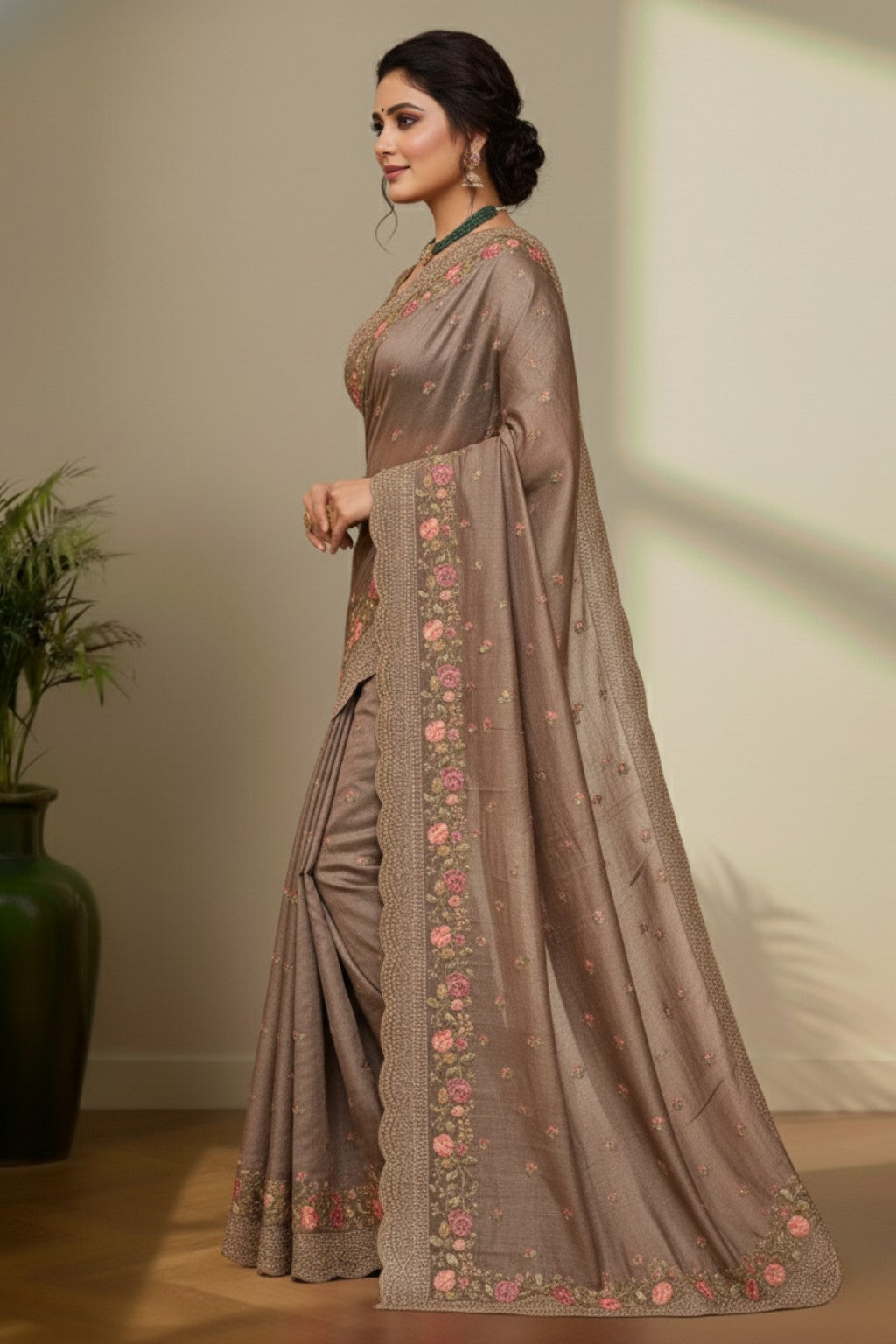 Dusky brown Tusser saree