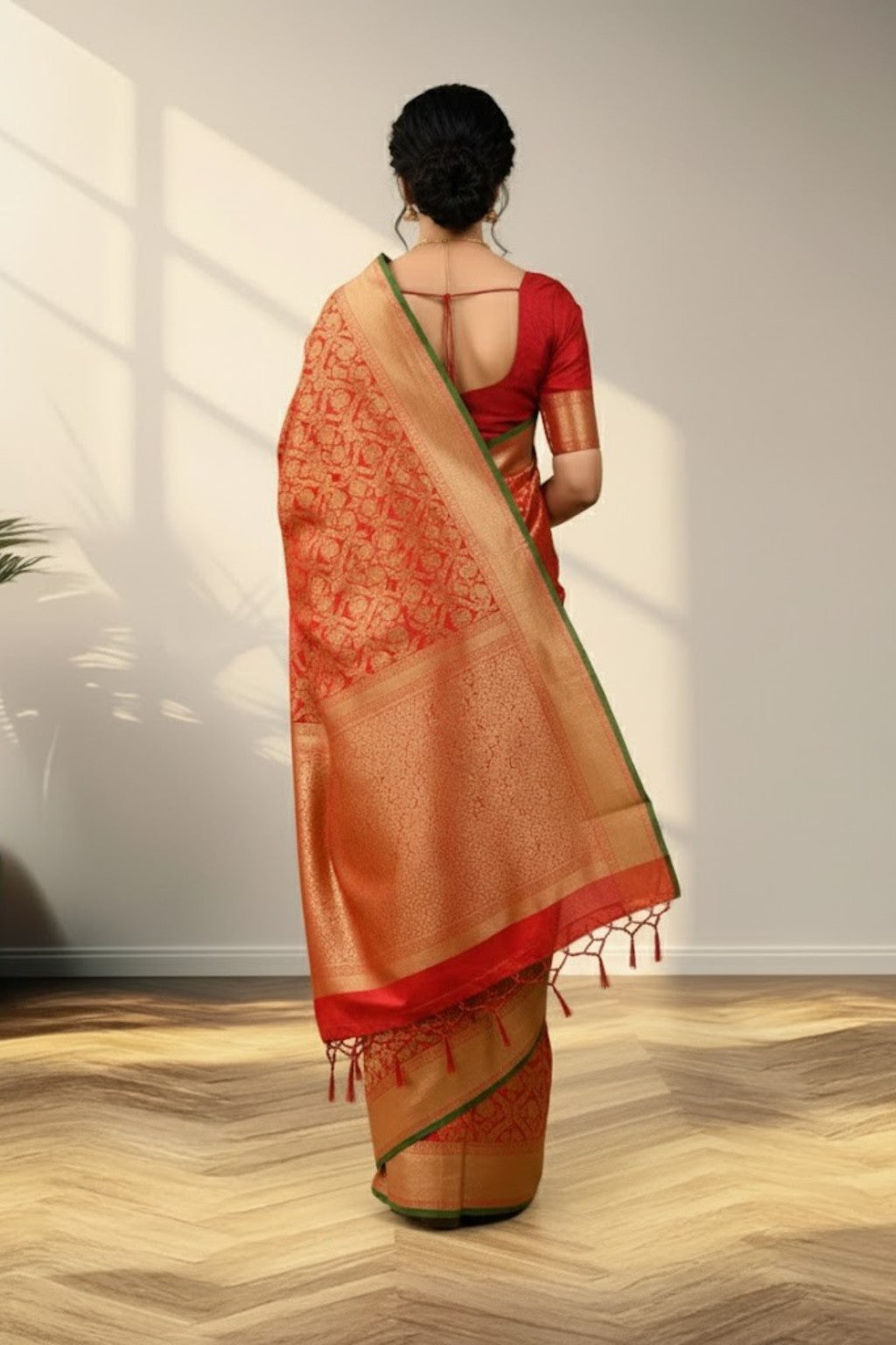 Red brocade Banarasi saree