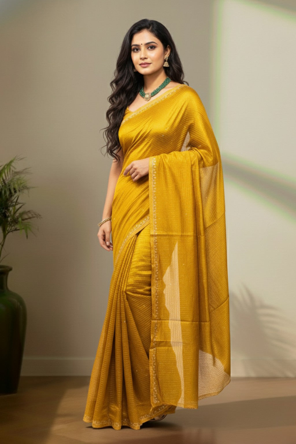 Mustard yellow tusser saree