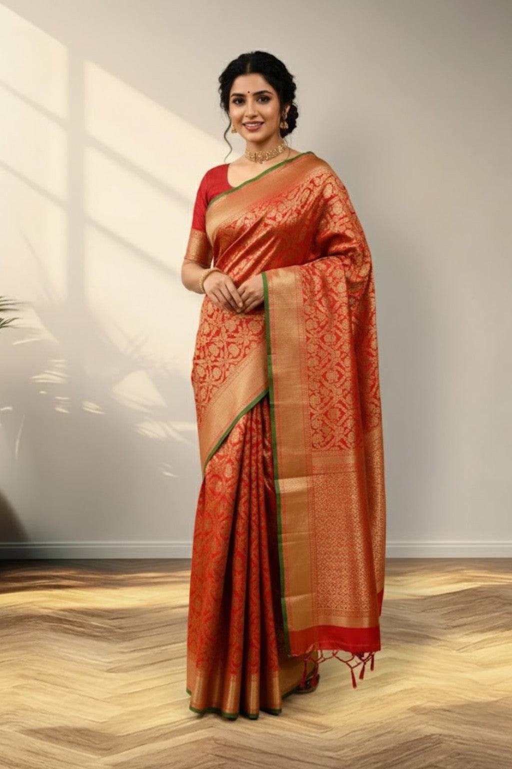 Red brocade Banarasi saree