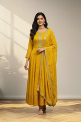 Round neck yellow anarkali