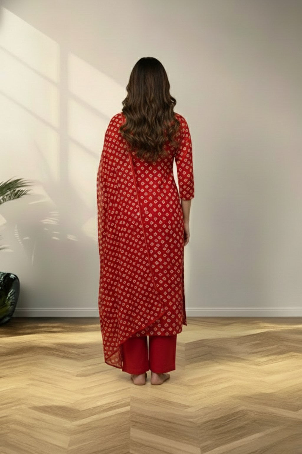 Boat neck cotton kurti set , with  butta bandini work