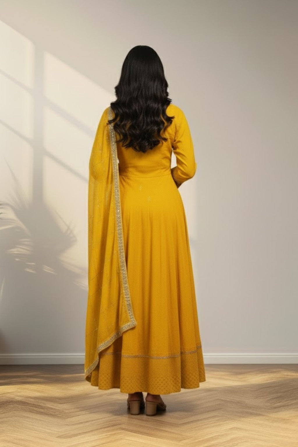 Round neck yellow anarkali