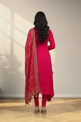 Pink anarkali with bandhini print