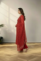 Boat neck cotton kurti set , with  butta bandini work