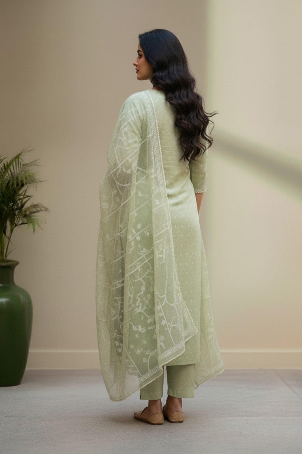 Pastel green Chanderi Kurti material set