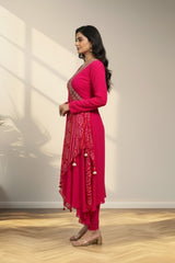 Pink anarkali with bandhini print