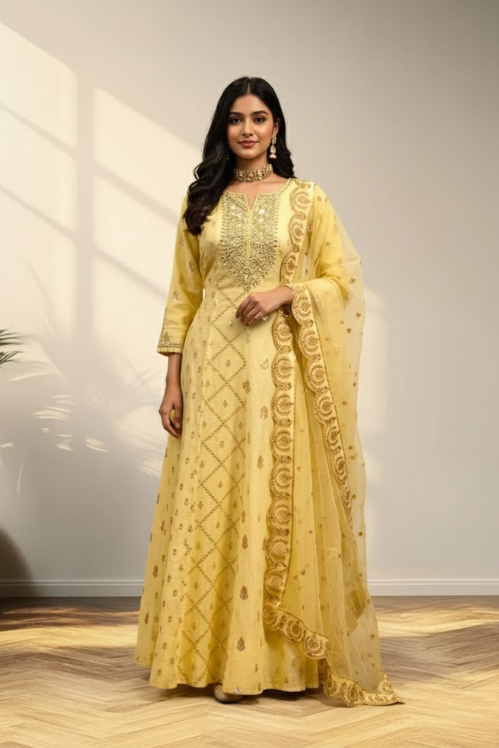 Pastel yellow anarkali