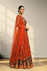 Boat neck anarkali with knitted duppata