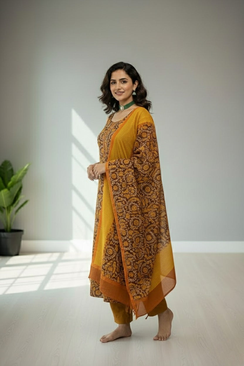 Brown Cotton kurti material