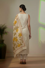 Off white Yellow cotton with floral print kurti material