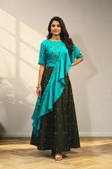 Green lehenga with half sleeve and with ruffles duppata