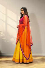 Key hole Front neck patten lehenga with knitted duppata