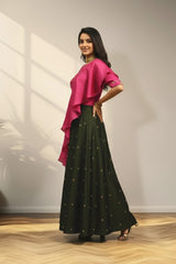 Sleeveless with ruffels duppata  lehenga
