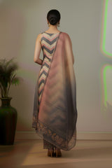 Organza oinion pink with strips pattern kurti material
