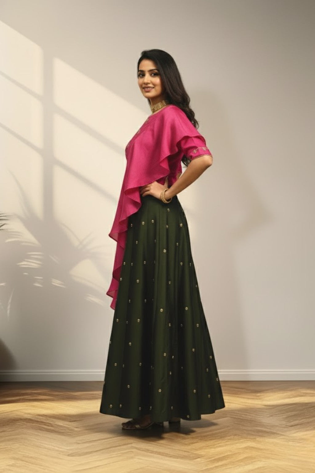 Sleeveless with ruffels duppata  lehenga