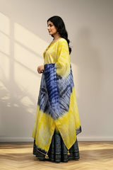 Machine embroidery Yellow Long gown