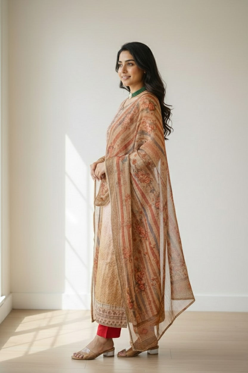 Cotton strips and geometric  shape motifs  kurti material