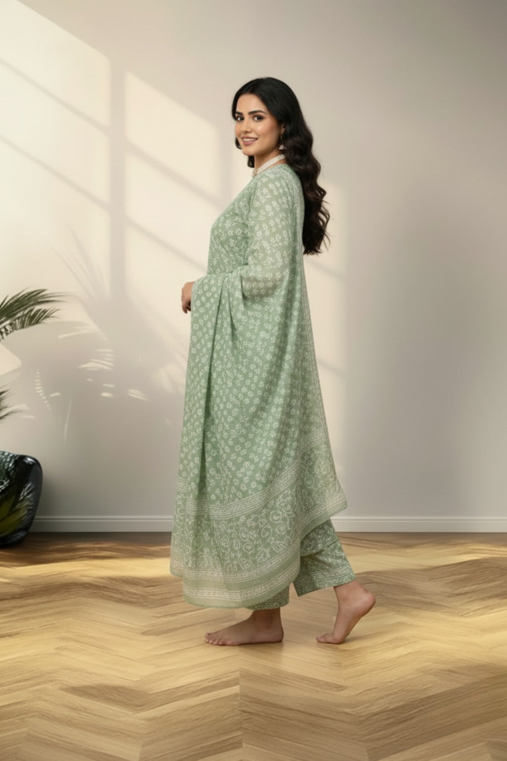 cotton Ice blue kurti set