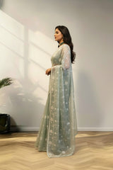 Pastel blue organza saree