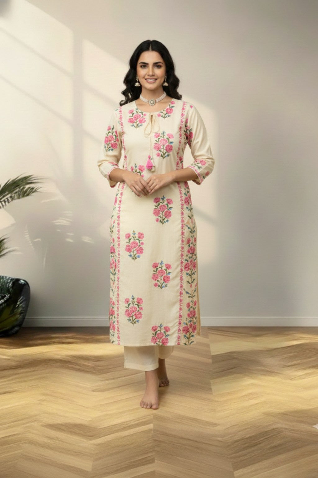 Applic work cotton kurti set