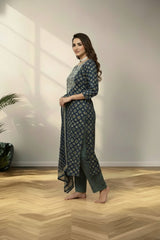 Dark green cotton kurti set