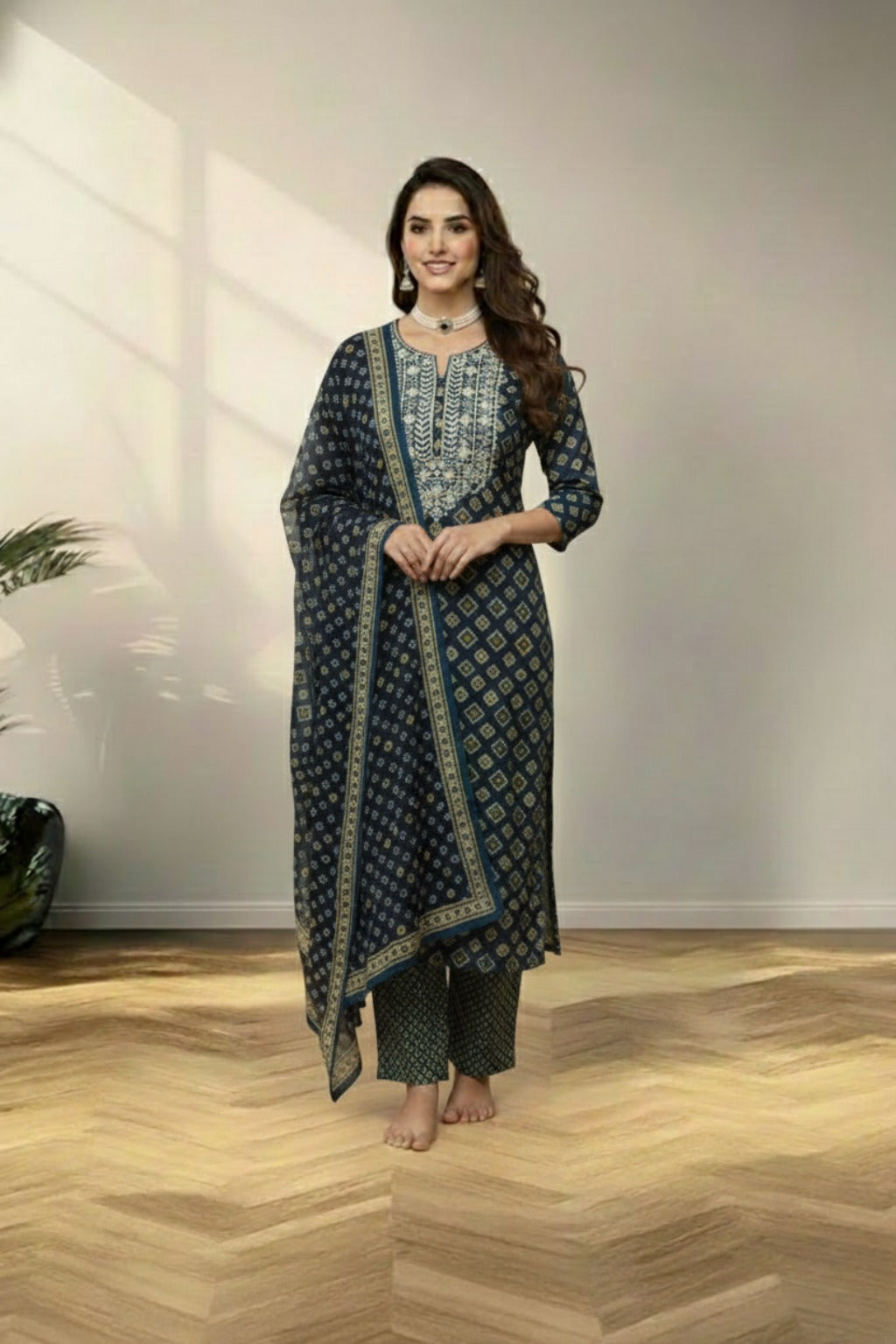 Dark green cotton kurti set