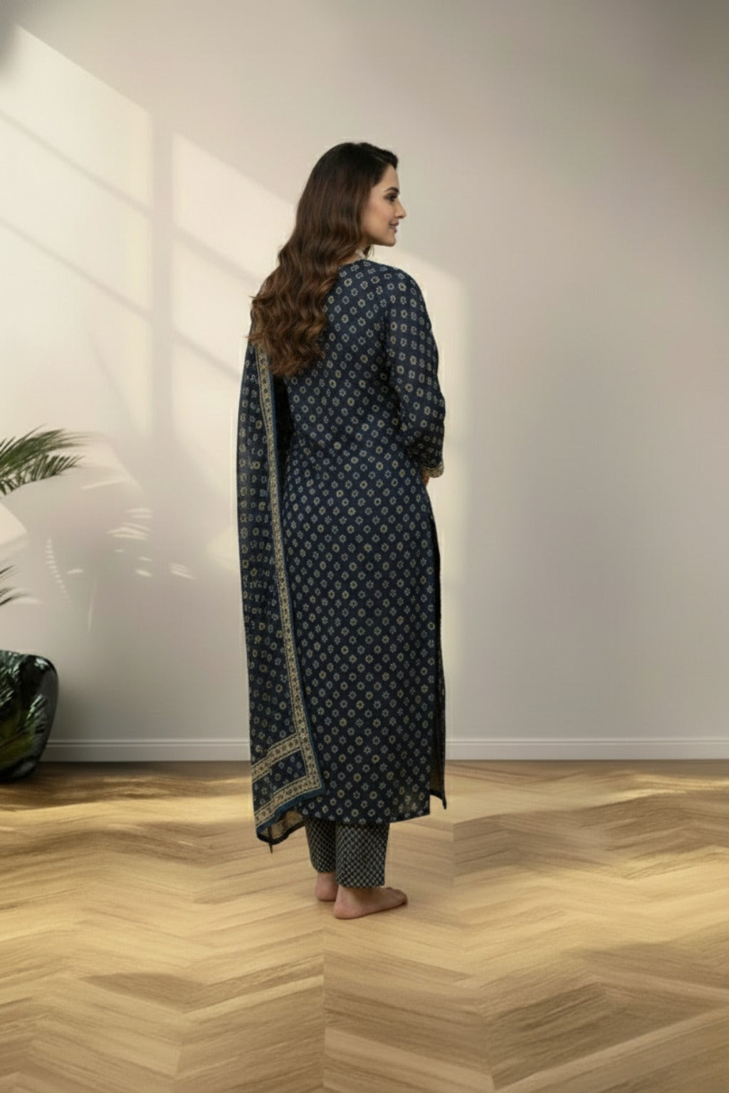 Dark green cotton kurti set