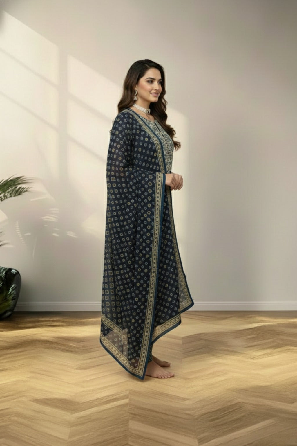 Dark green cotton kurti set