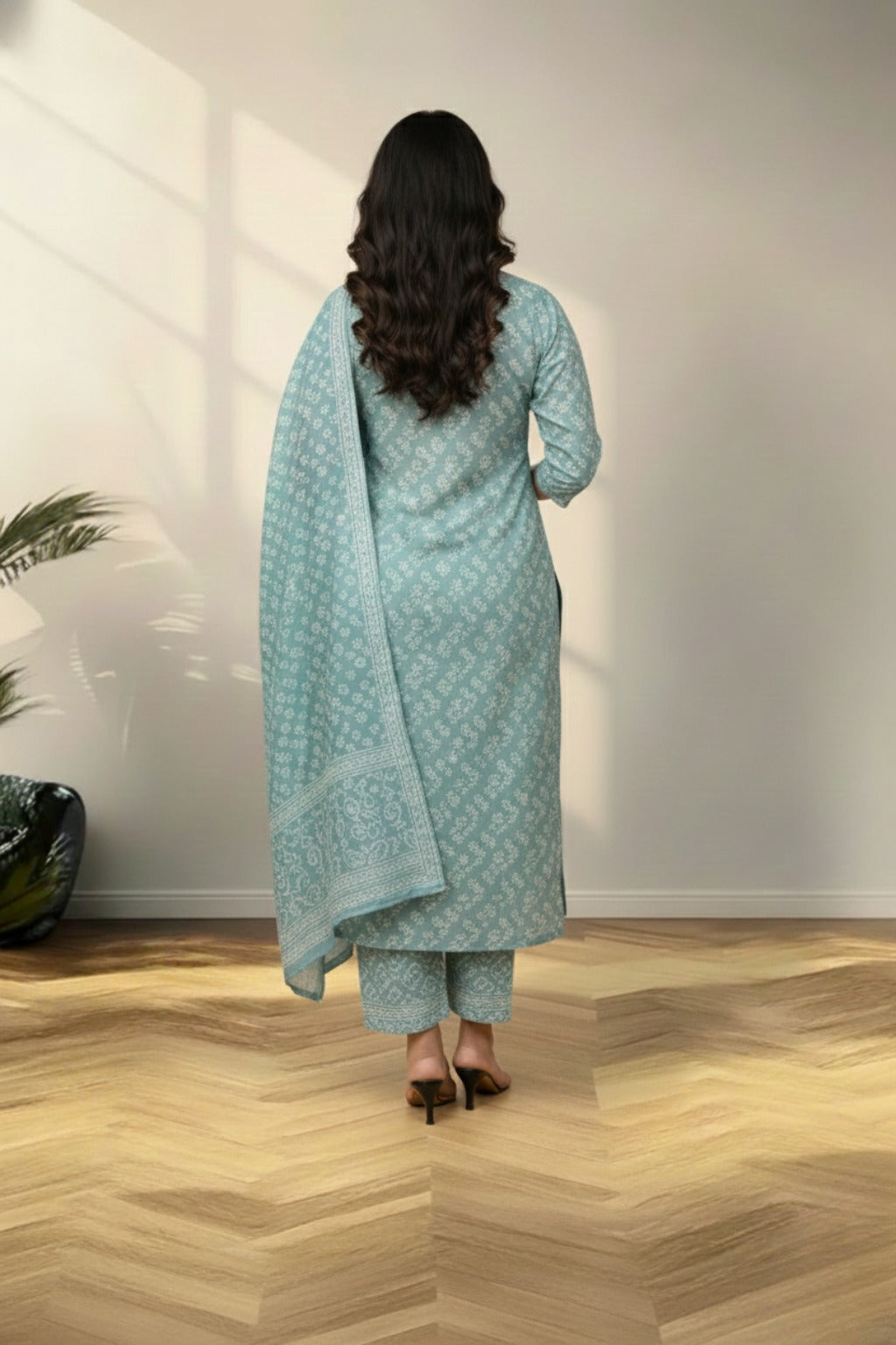 Ice blue cotton kurti set