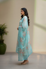 White cotton with strips thread work kurti  material