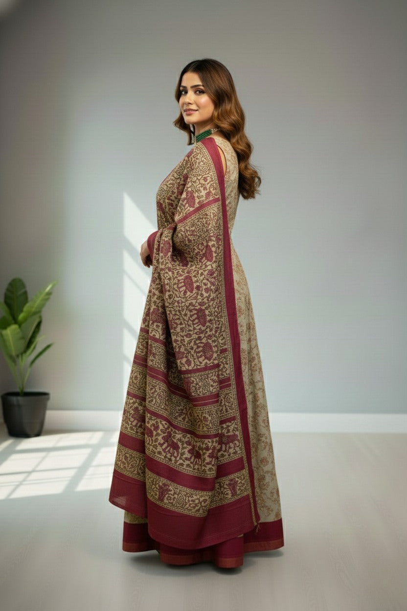 Cream cotton  with cow and floral print