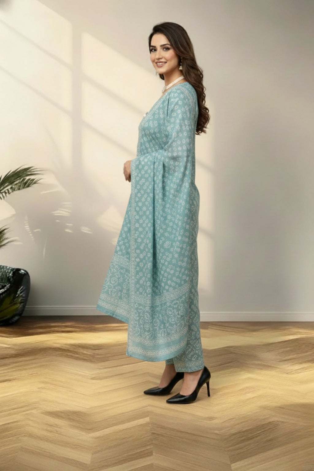 Ice blue cotton kurti set