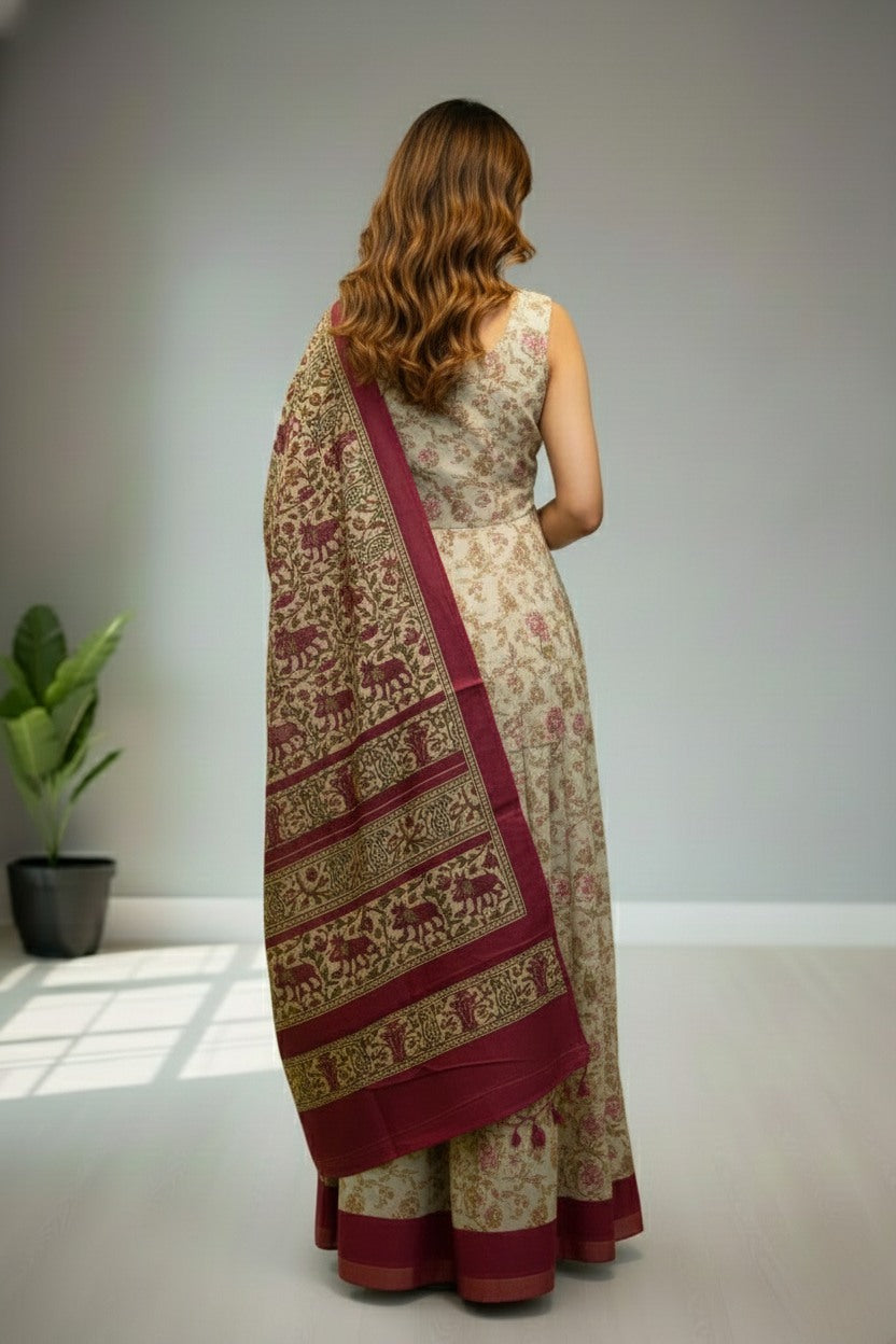 Cream cotton  with cow and floral print