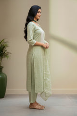 Pastel green Chanderi Kurti material set