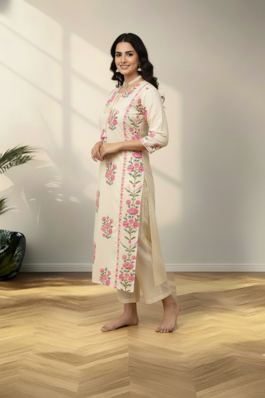 Applic work cotton kurti set