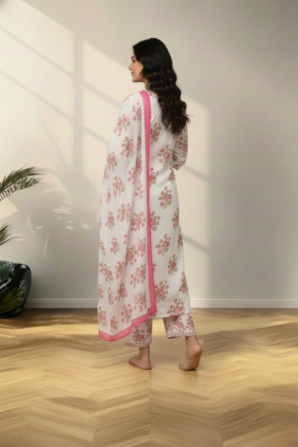 Key hole neck cotton kurti set