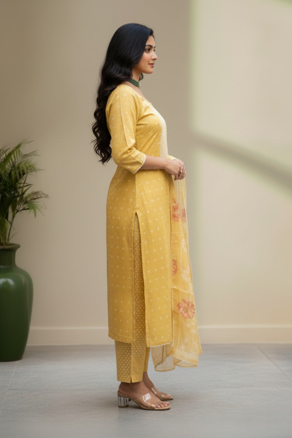 Yellow organza kurti material