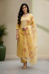 Yellow organza kurti material