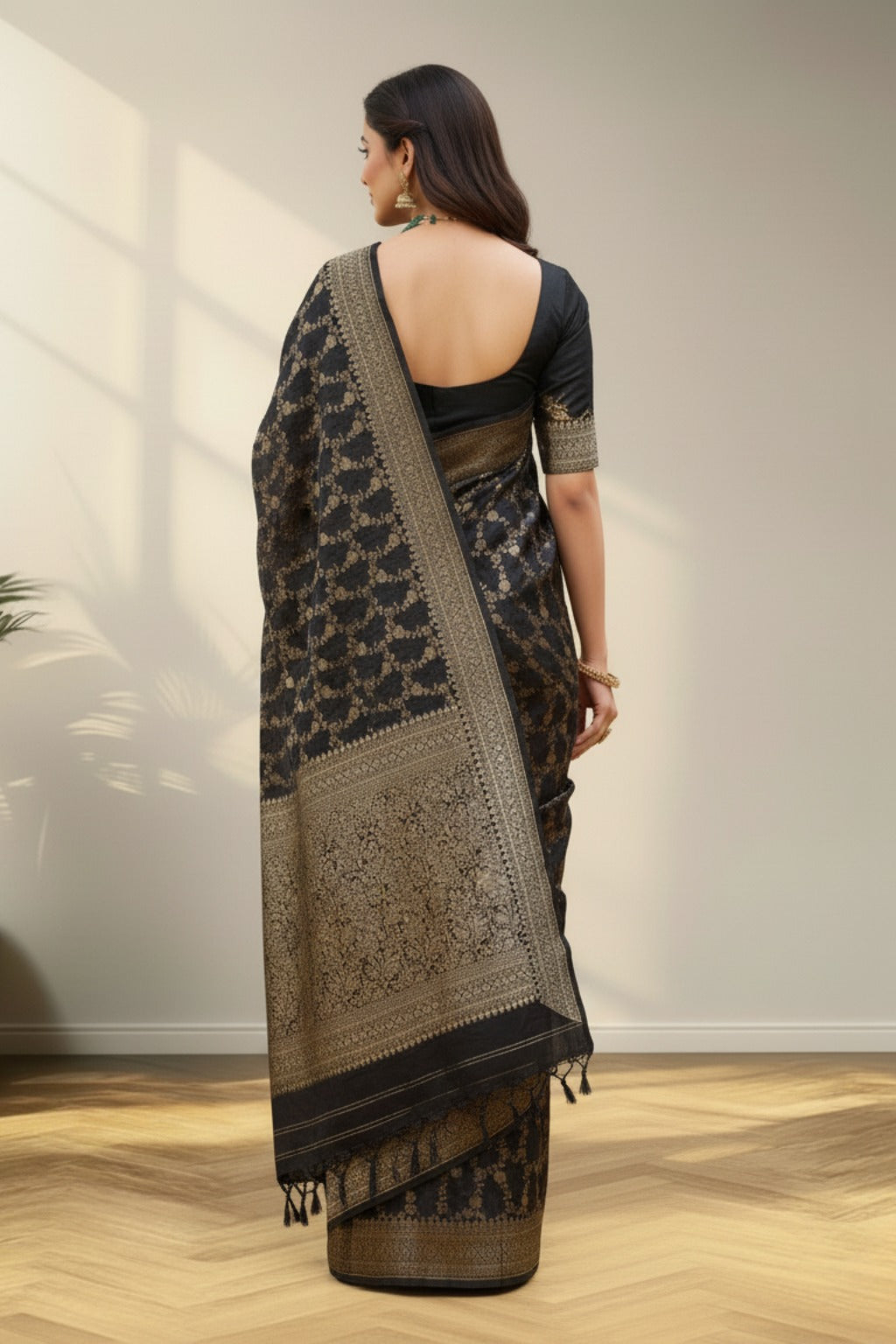 Black silver work banarasi saree
