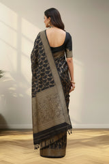 Black silver work banarasi saree