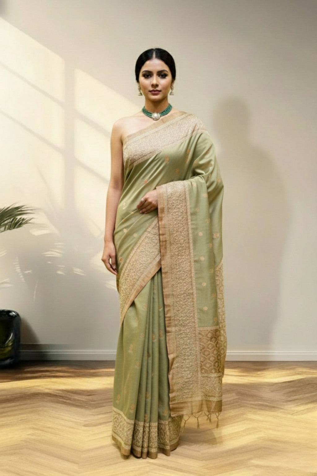 Sage green banarasi silk