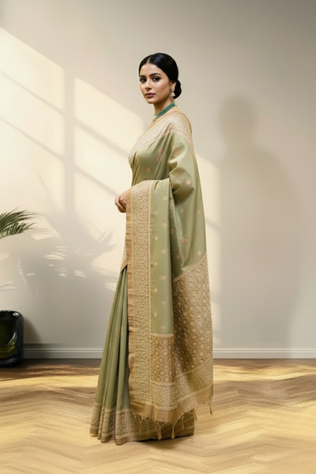 Sage green banarasi silk