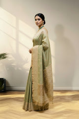 Sage green banarasi silk