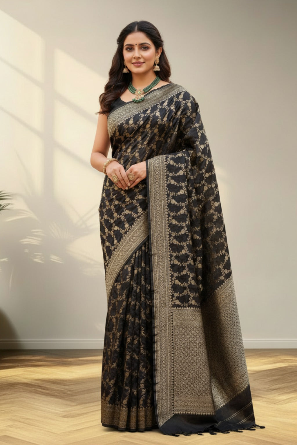 Black silver work banarasi saree